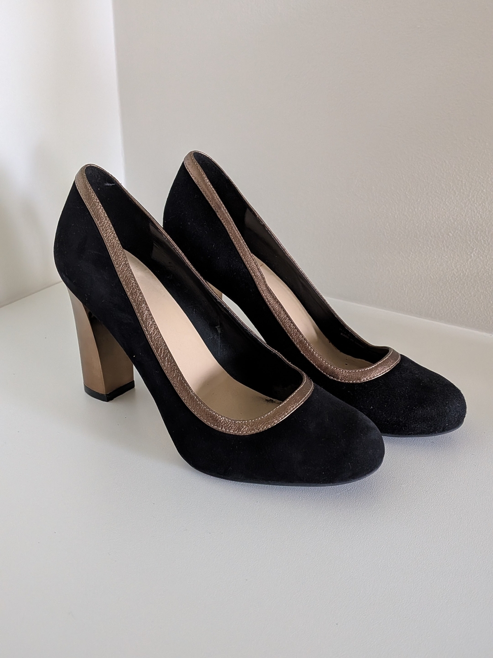 Cole Haan Black Suede Pumps with Bronze Trim